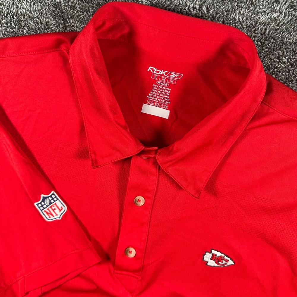 Kansas City Chiefs Reebok Polo Shirt Mens XL Red NFL Football PlayDry Short Slv
